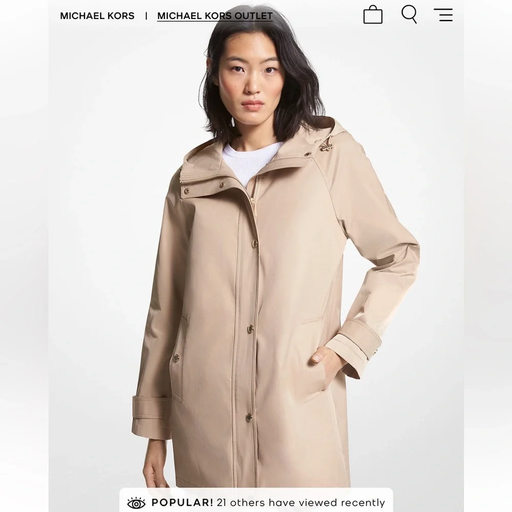 MICHAEL KORS Cotton Blend Hooded Raincoat rain jacket coat Khaki tan XL EUC - Picture 3 of 7